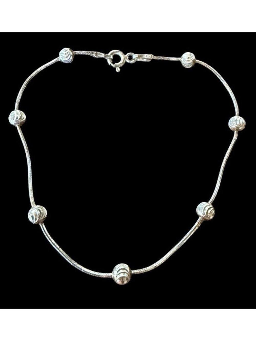 925 Italy Sterling Silver Textured Ball Station Chain Bracelet 6.75” Vintage